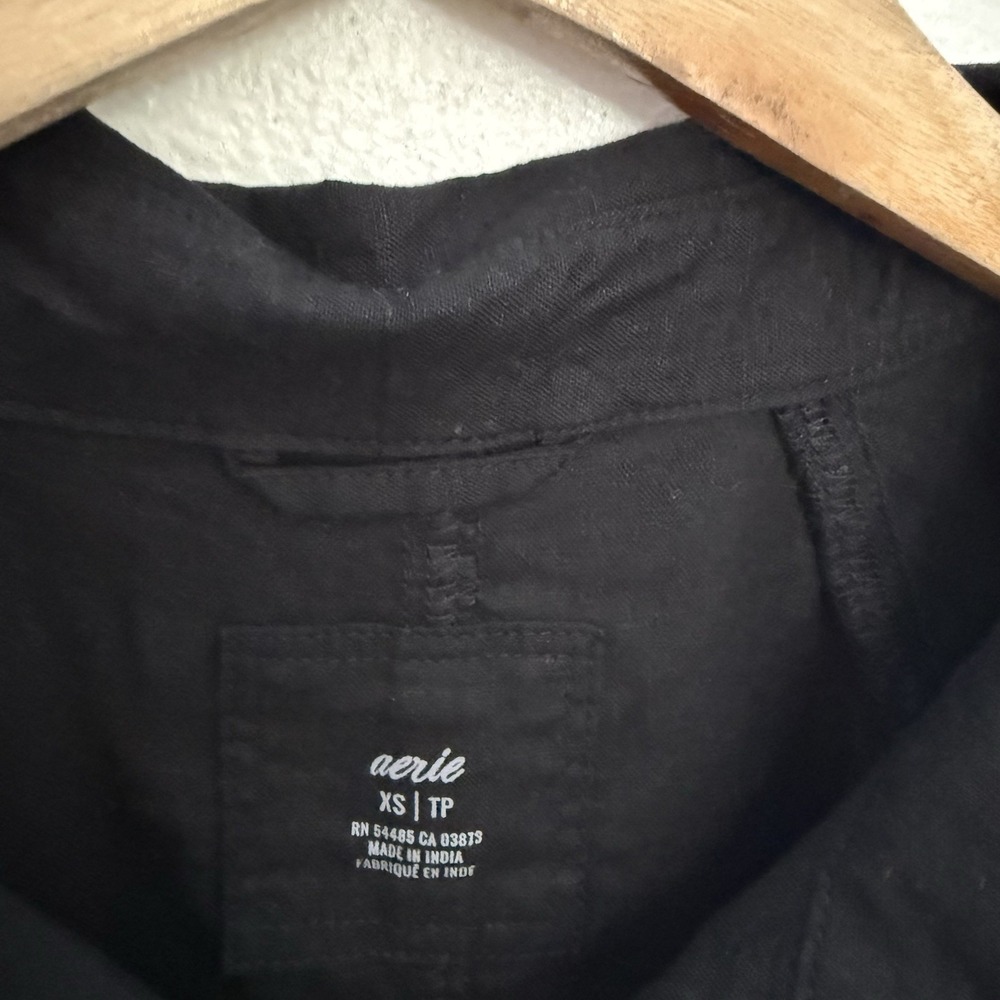 Aerie Black Linen Blend Button Up Minimalist Shirt Long Sleeve Womens XS - Picture 5 of 11